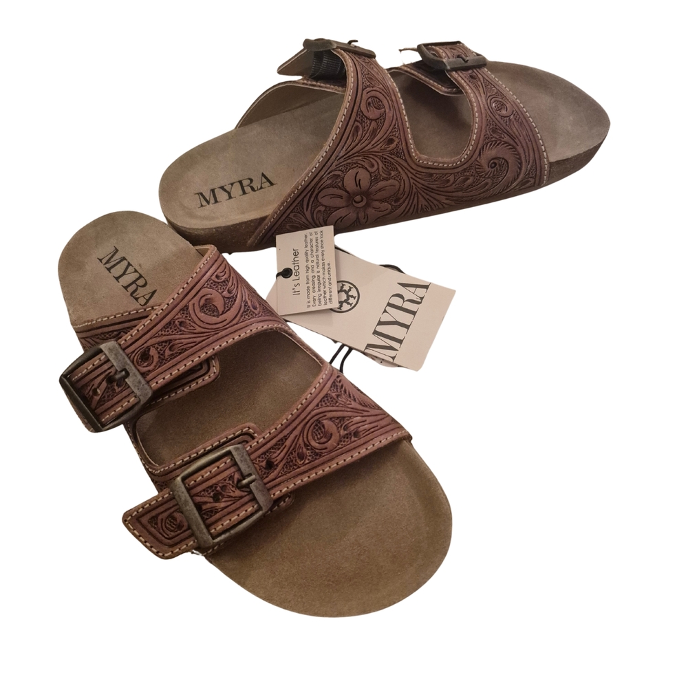 Myra Floral Hand Tooled Leather Darla  Sandals